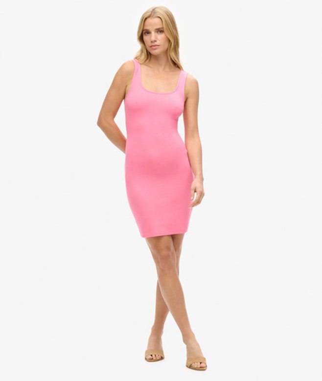 Superdry Women's Women's Square Neck Jersey Mini Dress Pink Pink Carnation