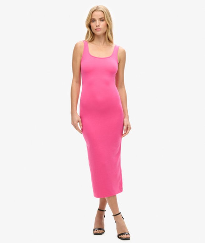 Superdry Women's Women's Square Neck Jersey Midi Dress, Pink