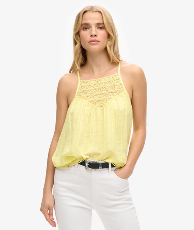 Superdry Women's Women's Lace Cami Beach Top Yellow Pale Yellow