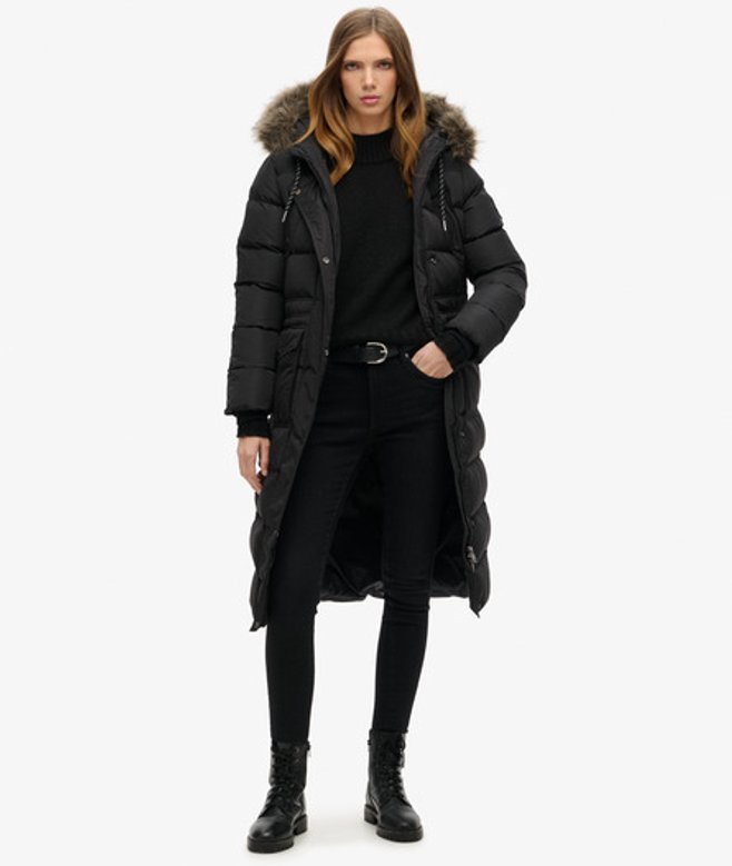 Superdry Women's Everest Faux Fur Longline Coat Black