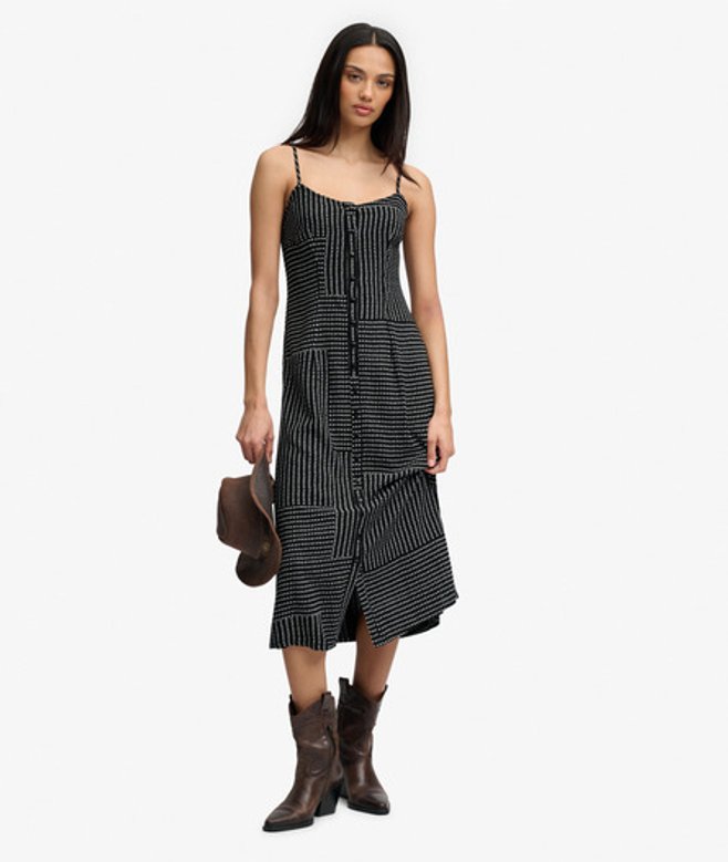 Superdry Women's Print Button Down Cami Midi Dress Black