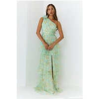 Bloom And Flow One Shoulder Tiered Maxi Dress Green