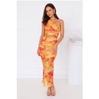 Glow Sticks One Shoulder Mesh Maxi Dress Yellow