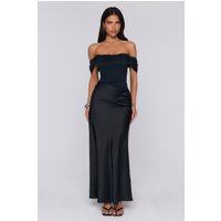 Evening Muse Off Shoulder Mesh Maxi Dress Black