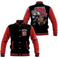 Custom Tom And Jerry Bred Velvet Unisex Varsity Jacket, Cat And Mouse Baseball Jacket