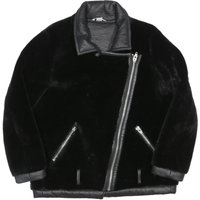 Womens Black Faux Fur Biker Jacket Polyester Zip Plain Stylish Warm