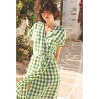 Olivia linen wrap dress in Green Gingham