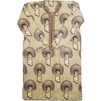Handmade Womens Kaftan Dress Beige Crazy Pattern Long Sleeve Midi