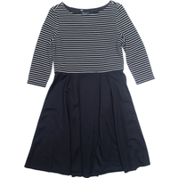 LAURA ASHLEY Womens Skater Dress Black Striped Long Sleeve Knee Length