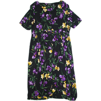 LIZ CLAIBORNE Womens Tea Dress Black s Floral Short Sleeve Long