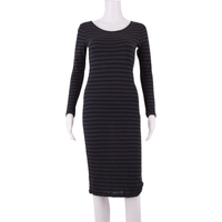 GANNI Womens Bodycon Dress Blue Striped Long Sleeve Midi