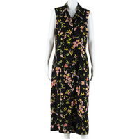 STUDIO I Womens Shirt Dress Black Floral Sleeveless Midi
