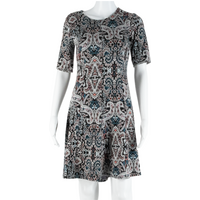 MONSOON Womens Skater Dress Black Crazy Pattern Short Sleeve Knee Length