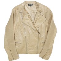 TOUT TOUT Womens Beige Faux Leather Moto Jacket L Zip Biker Slim Fit Stylish