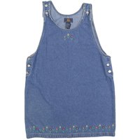 ROUTE Womens Blue Denim Pinafore Dress Cotton Blend Sleeveless L Floral