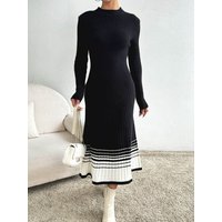 Contrast Mock Neck Long Sleeve Sweater Dress