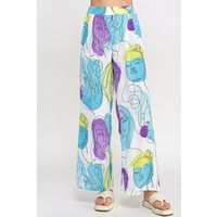 Printed Wide Leg Pant With Elastic Back