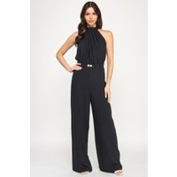 Halter Neck Pleated Top With Beaded Belt Jumpsuit