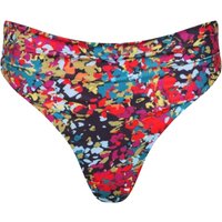 Capri Ruched High Waist Thong Bikini Bottom Red Confetti