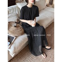 Cotton Shirt Spliced Mesh Tiered Ruffle Maxi Dress Patchwork A-Line Elegant Casual Summer Dress White Black