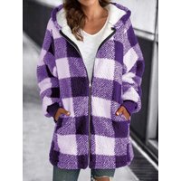 Women Oversized Hoodie Plaid Loose Overcoat
