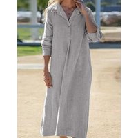 Loose Cotton Linen Shirt Dress Casual Long Sleeve Button Down Maxi Dress
