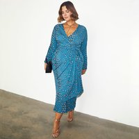 Women's Reversible Teal Animal Wrap Dress, Size by Never Fully Dressed