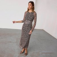 Women's Leopard Mesh Mia Dress in Brown, Size by Never Fully Dressed