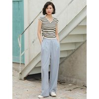 Straight High-waisted Pants _ Blue