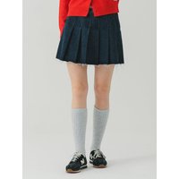 W Pleated Denim Skirt Indigo Dark