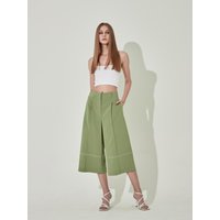 Stitched Wide Leg Culotte Trouser [GREEN]
