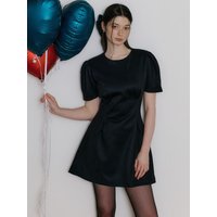 Puff Sleeve Mini Flare Dress [Black]