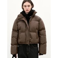 Leather Puffer Short Padding Jacket [Classic Brown]