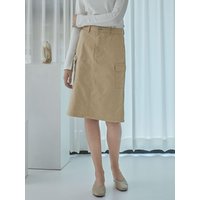 A Line Cargo Midi Cotton Skirt [Beige]
