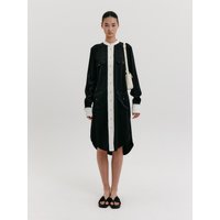 Stand Collar Gold Button Shirt Dress [Black]