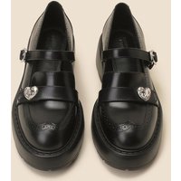 Platform Heart Lock Brogue Leather Loafer [Black] DGDSBLK