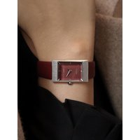 Leather Band Design Grid Watch [Burgundy Silver]