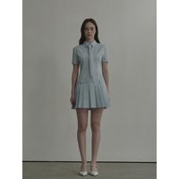 Tie Pleated Shirt Dress [Sky Blue]