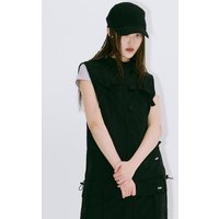 RIBBON ZIP-UP VEST [BLACK]