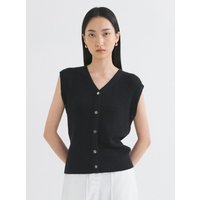 Linen Blend Knit Vest SIKN [Black]
