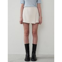 Eco Leather Wrap Skirt Pants _ Cream