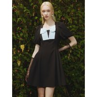 Canna Ribbon Point A-line Mini Dress _Black