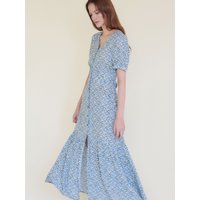 Floral Print Robe Maxi Dress_Skyblue