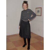 Side Slit Pleated Midi Skirt