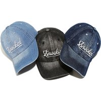 Washed Denim Knocking Logo Base Ball Hat - colors