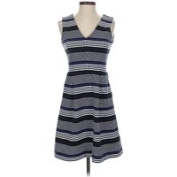 Madewell Casual Dress - Fit & Flare: Blue Stripes Pattern Dresses - Used - Size X