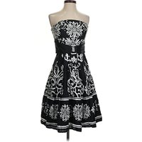 White House Black Market Cocktail Dress - Fit & Flare: Black Paisley Pattern Dresses - Used - Size