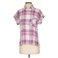 Rails Short Sleeve Button Down Shirt: Pink Plaid Pattern Tops - Size X