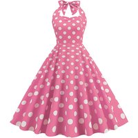 Women's Retro Hepburn style printed dress s polka dot halterneck mid-length small dress