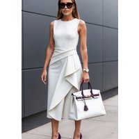 Women's Solid Color Round Neck Sleeveless Pleated Waist Sexy Backpack Hip Skirt